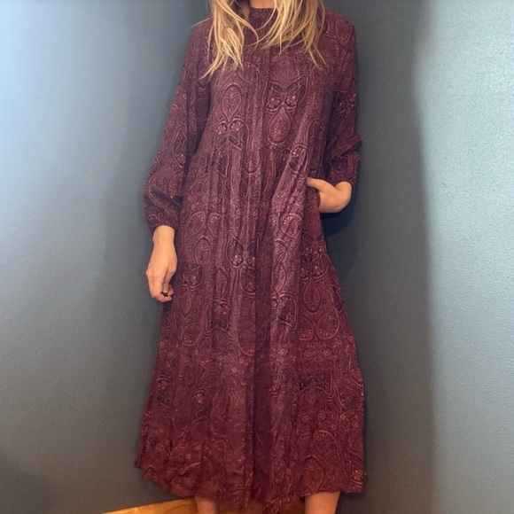 a new day Dresses & Skirts - A New Day Target Long Sleeve Paisley Maxi Dress in Plum Purple Women’s Sz S Boho